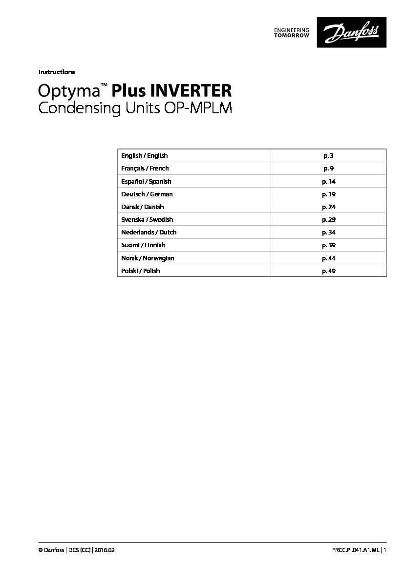 Инструкция - Optyma ™ Plus – INVERTER