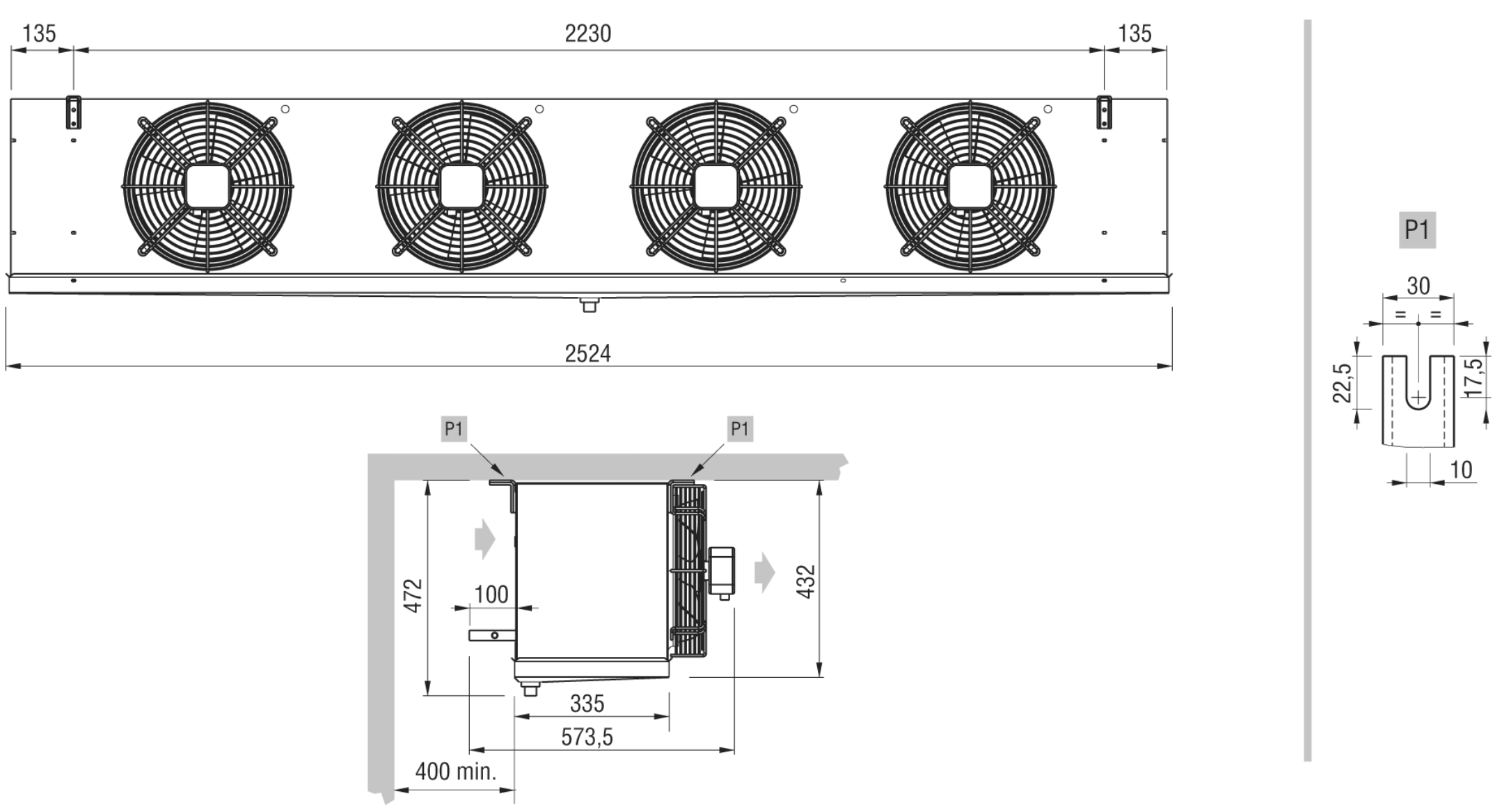 Технические характеристики и размеры воздухоохладителя ECO GCE 314F6 ED