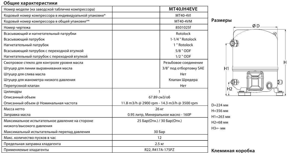 General characteristics Maneurop MT40
