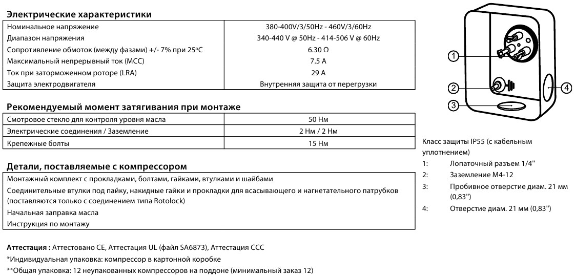 electrical specifications Maneurop MT28
